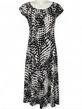 Christopher & Banks Women's Black Cream Polka Dots Midi Capped Sleeves Dress 4